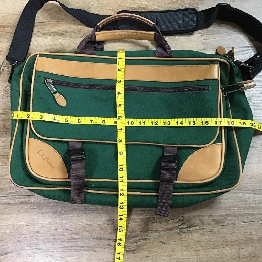 VINTAGE LL BEAN Messenger Lap Top Bag Shoulder Leather and Canvas Green …